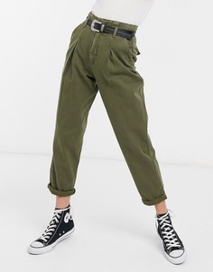 Зауженные джинсы с завышенной талией цвета хаки New Look-Зеленый