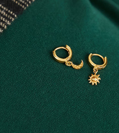 Серьги из позолоченного стерлингового серебра с подвесками в форме солнца и месяца Reclaimed Vintage inspired-Золотой
