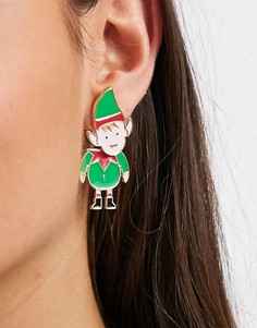 Серьги с двусторонним новогодним принтом в виде эльфов ASOS DESIGN-Многоцветный