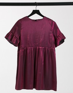 Бордовое блестящее платье с присборенной юбкой Lola May-Фиолетовый