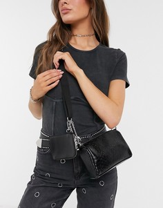 Черная сумка через плечо из искусственной змеиной кожи ASOS DESIGN-Черный