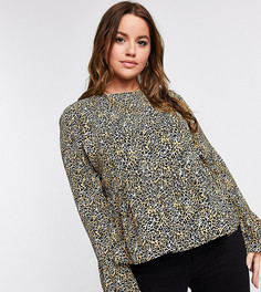 Свободный топ с длинными рукавами и леопардовым принтом ASOS DESIGN Curve-Мульти