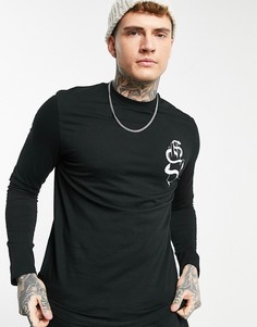 Черный лонгслив с принтом змеи и руки на груди ASOS DESIGN