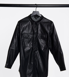 Черная куртка-рубашка с имитацией искусственной кожи New Look Curve-Черный