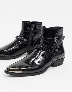 Черные ботинки челси в стиле вестерн из искусственной крокодиловой кожи на кубинском каблуке ASOS DESIGN-Черный