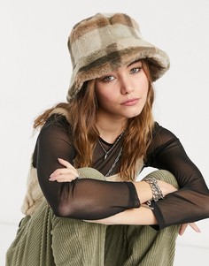 Панама из искусственного меха в клетку My Accessories London-Мульти