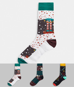 Новогодний подарочный набор из 3 пар носков с праздничным принтом Jack & Jones-Черный