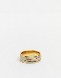 Золотистое кольцо из нержавеющей стали с кристаллами по ободку снаружи Topman-Золотой
