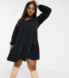 Черное ярусное платье-свитшот с длинными рукавами ASOS DESIGN Yours-Черный