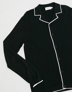 Трикотажное поло черного цвета с отложным воротником и длинными рукавами Topman-Черный
