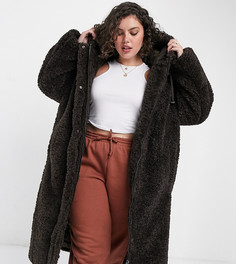 Коричневая парка из искусственного меха в стиле oversized c капюшоном ASOS DESIGN Curve-Коричневый