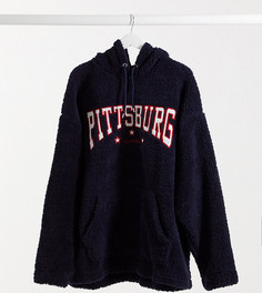 Плюшевый худи в стиле oversized с университетской вышивкой на груди "Pittsburg" ASOS DESIGN Plus-Темно-синий