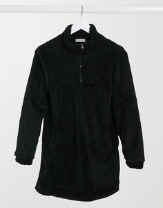 Платье черного цвета из искусственного меха с короткой молнией Street Collective-Черный