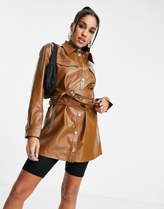 Светло-коричневая рубашка-куртка из искусственной кожи ASOS DESIGN-Коричневый