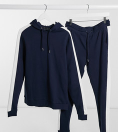 Темно-синий спортивный костюм с худи и полосой по бокам ASOS DESIGN Tall