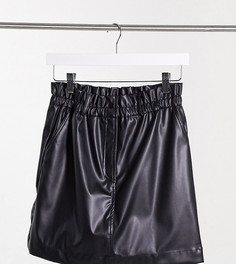 Черная юбка миди из искусственной кожи со сборками на талии Reclaimed Vintage-Черный