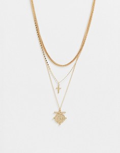 Золотистое ярусное ожерелье с подвеской в виде креста и монетки Liars & Lovers-Золотой