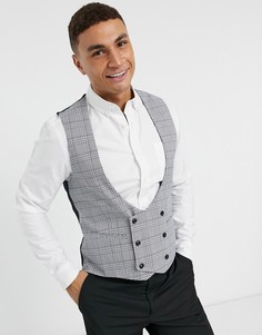 Серый двубортный жилет в клетку Topman