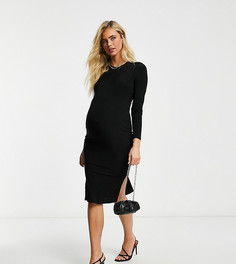 Базовое трикотажное платье миди черного цвета с длинными рукавами Flounce Maternity-Черный