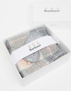 Набор: серый палантин из ткани букле в шотландскую клетку и серая маска для глаз Barbour