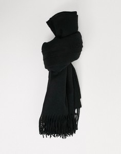Черный длинный шарф из ткани с добавлением шерсти с кисточками ASOS DESIGN