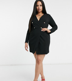 Черное двубортное платье-пиджак Club L London Plus-Черный цвет