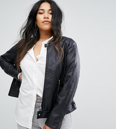 Байкерская куртка из искусственной кожи без воротника Junarose-Черный