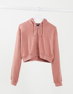 Розовый укороченный худи на молнии Missguided