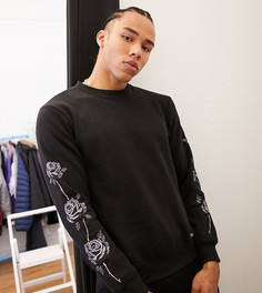 Свитшот с круглым вырезом и цветочным принтом на рукаве Bolongaro Trevor TALL-Черный