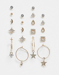 Набор из 10 золотистых сережек-колец Accessorize-Золотой