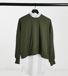 Свитер цвета хаки с отделкой рубашки Noisy May Curve-Зеленый