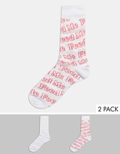 Набор из 2 пар спортивных носков с вышивкой "Feed me" ASOS DESIGN-Белый