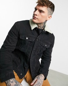 Джинсовая куртка черного цвета с подкладкой из искусственного меха ASOS DESIGN-Черный