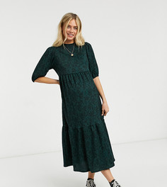 Удобное свободное платье миди со складками и звериным принтом New Look Maternity-Зеленый