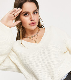 Белый укороченный джемпер с V-образным вырезом AX Paris Plus