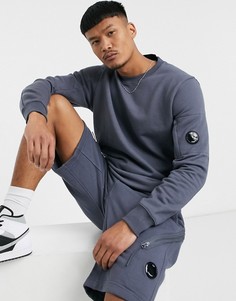 Синий свитшот с круглым вырезом и линзой CP Company