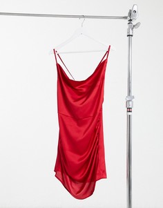 Красное атласное платье мини со сборками и свободным воротом I Saw It First-Красный