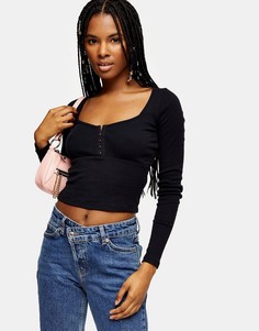 Черный топ с застежкой на крючки Topshop