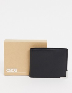 Кожаный бумажник с металлическим логотипом ASOS DESIGN-Черный