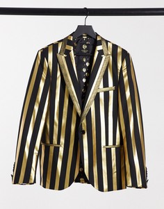 Черный пиджак с золотистыми полосами Twisted Tailor-Золотой