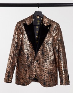 Пиджак медного цвета с бархатными лацканами и чешуйчатым принтом Twisted Tailor-Золотой