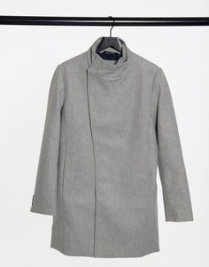 Светло-серое пальто ассиметричного кроя Tom Tailor-Серый
