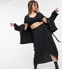 Черная плиссированная юбка миди с запахом и поясом ASOS DESIGN Curve-Черный
