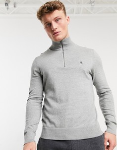 Свитер из хлопка с молнией 1/4 и воротником в рубчик Original Penguin-Серый