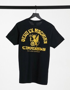 Черная футболка с принтом дьявола и адреса "Camperdown" Deus Ex Machina-Черный