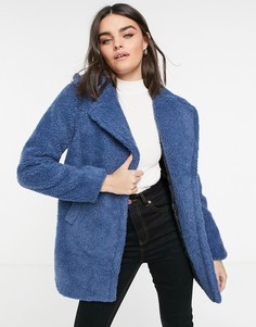 Голубое короткое пальто с плюшевой фактурой AX Paris-Синий