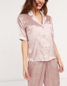 Атласная пижамная рубашка бежевого цвета с принтом в виде тигров River Island-Neutral