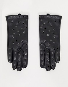 Перчатки из черной искусственной кожи с бантами с отделкой люверсами My Accessories London-Черный