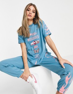 Голубая oversized-футболка с принтом бабочки Missguided-Синий