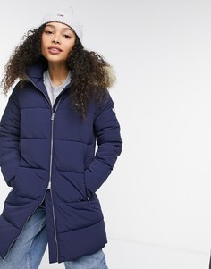 Темно-синий пуховик с капюшоном с искусственным мехом Tommy Jeans